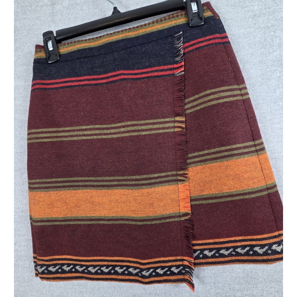 LOFT Wrap Fringe Wool Blend 2P Southwestern Aztec Cowgirl Blanket Mini Skirt
